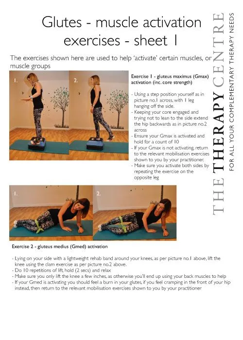 Glutes - muscle activation exercises - sheet 1